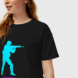 Футболка оверсайз женская Символ Counter Strike в неоновых цветах, цвет: черный — фото 2