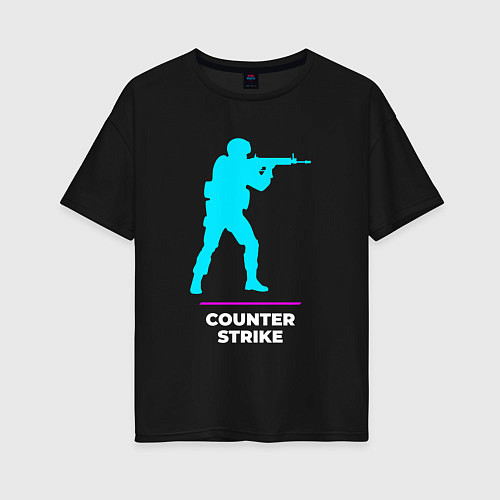 Женская футболка оверсайз Символ Counter Strike в неоновых цветах / Черный – фото 1