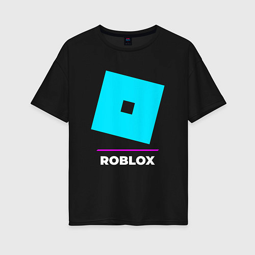 Женская футболка оверсайз Символ Roblox в неоновых цветах / Черный – фото 1