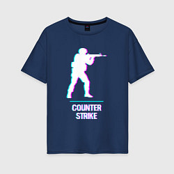 Футболка оверсайз женская Counter Strike в стиле Glitch - Баги Графики, цвет: тёмно-синий