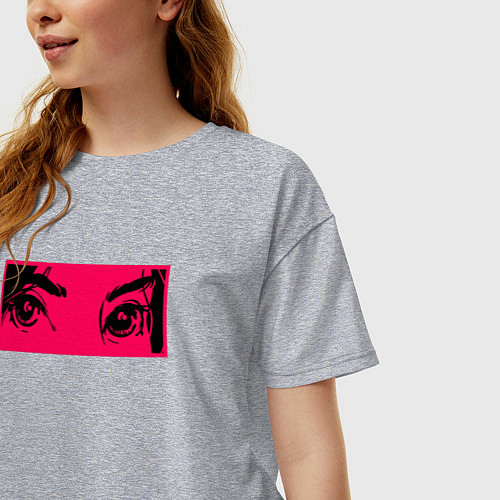 Женская футболка оверсайз Anime Sad Eye / Меланж – фото 3