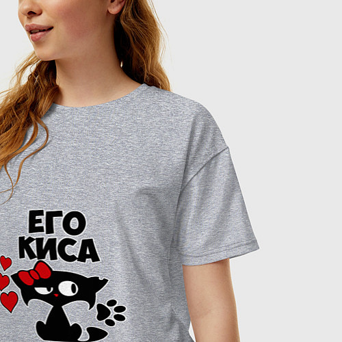 Женская футболка оверсайз Его киса / Меланж – фото 3