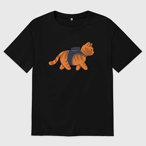 Женская футболка оверсайз Минималистичны котик из stray / Черный – фото 1