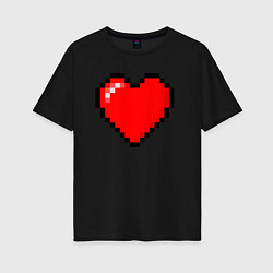 Футболка оверсайз женская Пиксельное сердце-здоровье - Красный, цвет: черный