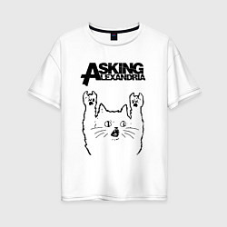Футболка оверсайз женская Asking Alexandria - rock cat, цвет: белый