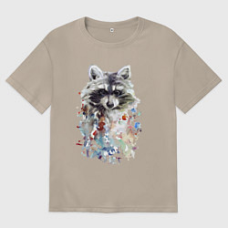 Футболка оверсайз женская Мордочка енота - акварель, цвет: миндальный