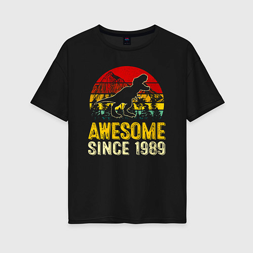 Женская футболка оверсайз Потрясающий динозавр с 1989 года / Черный – фото 1