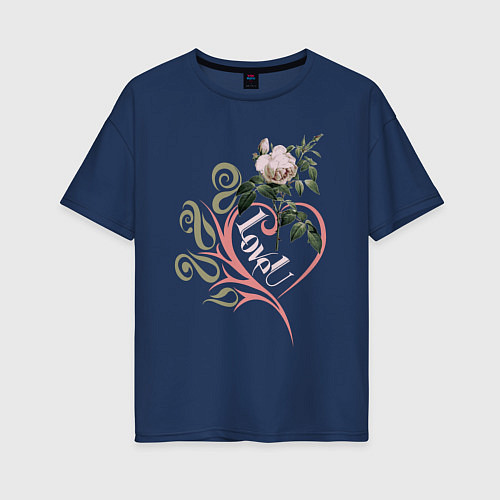 Женская футболка оверсайз Роза для любимой love u / Тёмно-синий – фото 1