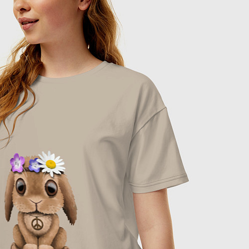 Женская футболка оверсайз Мир - Кролик / Миндальный – фото 3