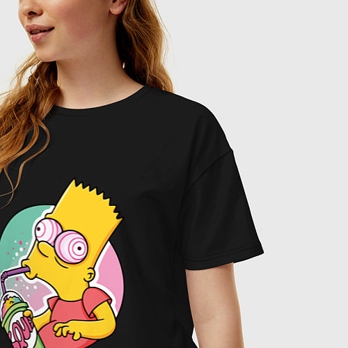 Женская футболка оверсайз Барт Симпсон пьёт лимонад / Черный – фото 3