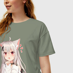 Футболка оверсайз женская Неко кошка-девочка, цвет: авокадо — фото 2