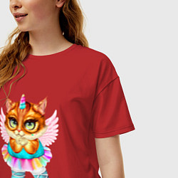 Футболка оверсайз женская Рыжая кошечка принцесса, цвет: красный — фото 2