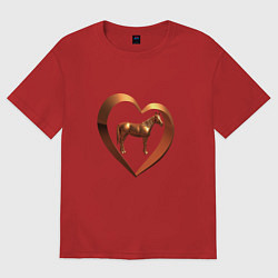 Футболка оверсайз женская Золотая лошадь в сердечке, цвет: красный