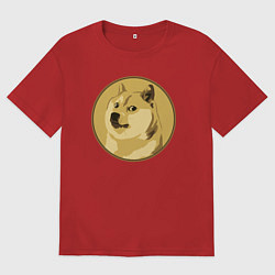 Футболка оверсайз женская Пёсик Доге в круге, цвет: красный