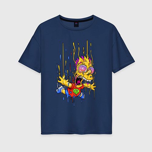 Женская футболка оверсайз Барт Симпсон - свободное падение / Тёмно-синий – фото 1