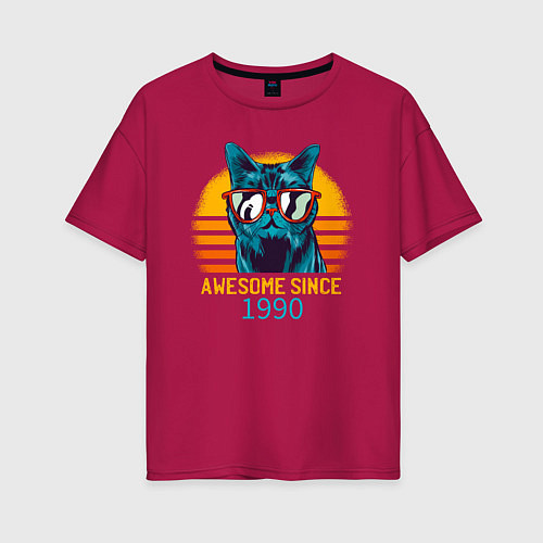 Женская футболка оверсайз Потрясающий котэ с 1990 года / Маджента – фото 1