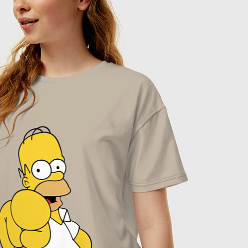Женская футболка оверсайз Гомер Симпсон указывает пальцем / Миндальный – фото 3
