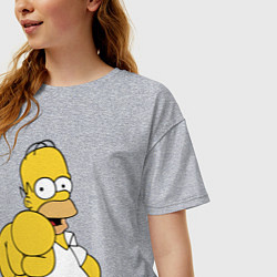 Футболка оверсайз женская Гомер Симпсон указывает пальцем, цвет: меланж — фото 2