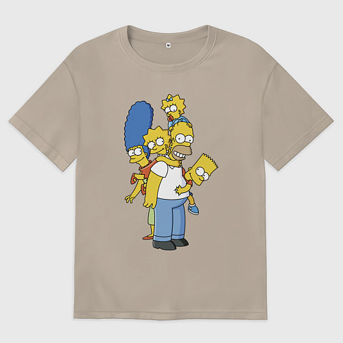 Женская футболка оверсайз Прикольная семейка Симпсонов / Миндальный – фото 1