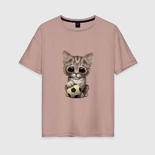 Женская футболка оверсайз Футбол - Котёнок / Пыльно-розовый – фото 1