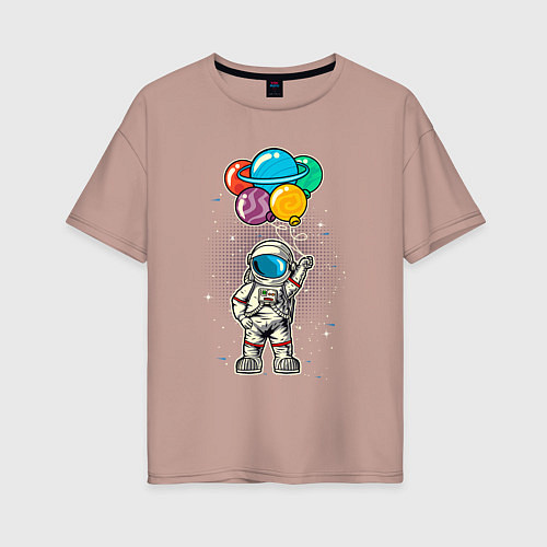 Женская футболка оверсайз Космонавт на воздушных шариках / Пыльно-розовый – фото 1