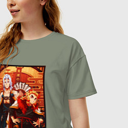 Футболка оверсайз женская Тенген и Ренгоку красивые - Клинок рассекающий дем, цвет: авокадо — фото 2