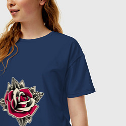 Футболка оверсайз женская Бутон розы, цвет: тёмно-синий — фото 2