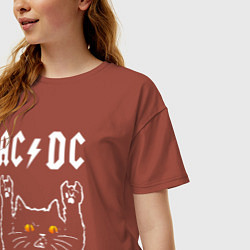 Футболка оверсайз женская AC DC rock cat, цвет: кирпичный — фото 2