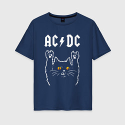 Женская футболка оверсайз AC DC rock cat