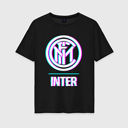 Футболка оверсайз женская Inter FC в стиле glitch, цвет: черный