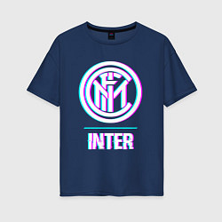 Футболка оверсайз женская Inter FC в стиле glitch, цвет: тёмно-синий
