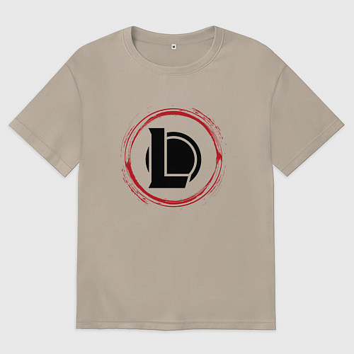 Женская футболка оверсайз Символ League of Legends и красная краска вокруг / Миндальный – фото 1