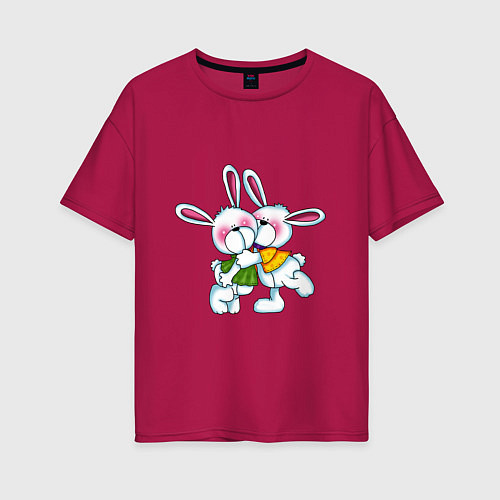 Женская футболка оверсайз Пара влюбленных заек / Маджента – фото 1