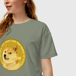 Футболка оверсайз женская Иронизирующая монета с Доге, цвет: авокадо — фото 2