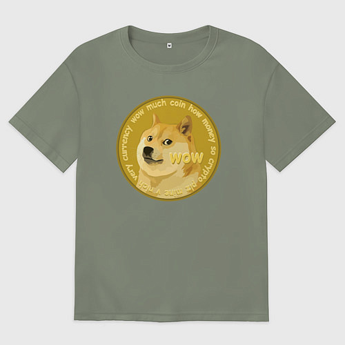 Женская футболка оверсайз Иронизирующая монета с Доге / Авокадо – фото 1