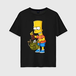 Женская футболка оверсайз Барт Симпсон разбирает свой рюкзак