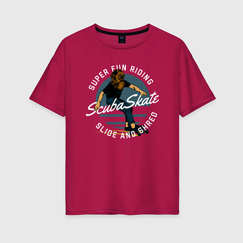 Женская футболка оверсайз Скейтер-аквалангист / Маджента – фото 1