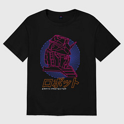 Футболка оверсайз женская Японский робот - самурай, цвет: черный