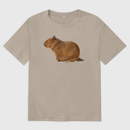 Женская футболка оверсайз Капибара сидит и спит / Миндальный – фото 1