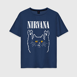 Футболка оверсайз женская Nirvana rock cat, цвет: тёмно-синий