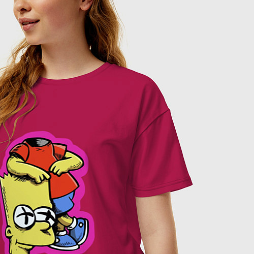 Женская футболка оверсайз Барт Симпсон облокотился на собственную голову - ш / Маджента – фото 3