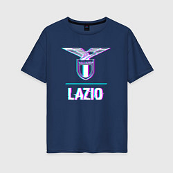 Футболка оверсайз женская Lazio FC в стиле glitch, цвет: тёмно-синий