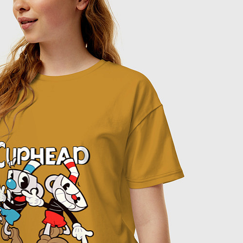 Женская футболка оверсайз Cuphead - Mugman / Горчичный – фото 3