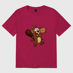 Футболка оверсайз женская Бобер несет брус, цвет: маджента