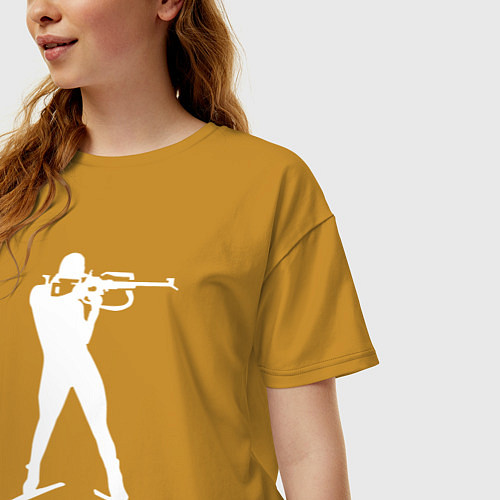 Женская футболка оверсайз Биатлонист в положении стоя / Горчичный – фото 3