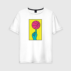 Футболка оверсайз женская Баскетбольный мяч на пальце, цвет: белый