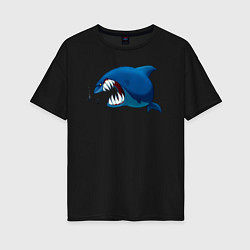Футболка оверсайз женская Огромная акула и два аквалангиста, цвет: черный