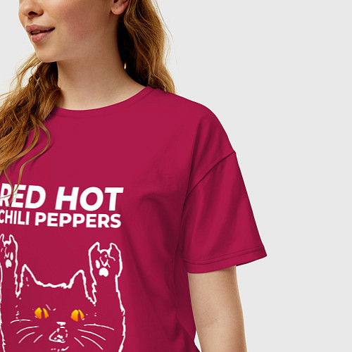 Женская футболка оверсайз Red Hot Chili Peppers rock cat / Маджента – фото 3
