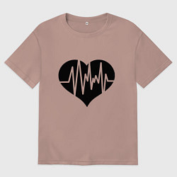 Футболка оверсайз женская Кардиограмма сердца, цвет: пыльно-розовый