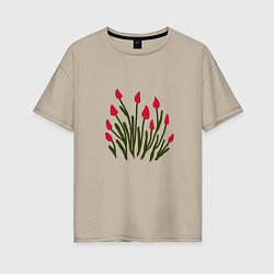 Футболка оверсайз женская Simple Tulips, цвет: миндальный